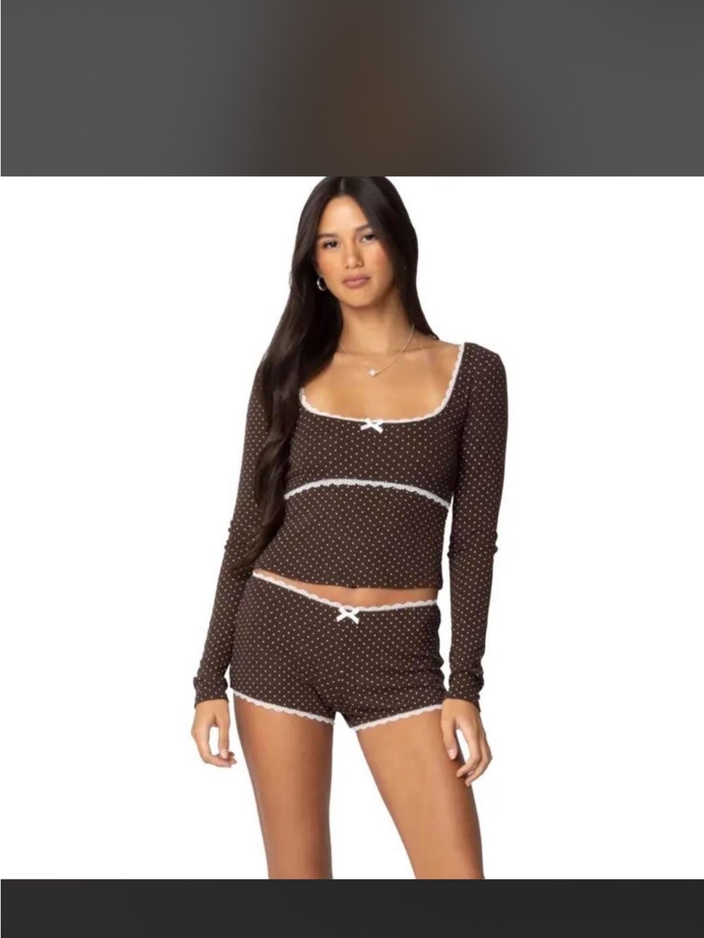 Edikted Brown Polka Dot Long-Sleeve Top & Short Set